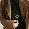 Collar con Colgante Largo de Piedra Ojo de Tigre Dorado para Mujer, Lujo Ligero, Estilo de Gama Alta, Cadena para Suéter, Accesorio Versátil de Nicho para el Día a Día