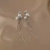 S925 Prata Agulha Longa Borla Pérola Brincos Femininos Luxo Leve Nicho High-end Ear Studs All-match Elegante Internet Celebrity Brincos