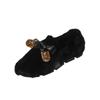 Sapatos de arco de pelo de vison real femininos 2023 inverno novo estilo coreano sapatos de pedal quentes e grossos planos