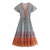 Ropa de verano para mujer estilo europeo y americano 2021 nuevo posicionamiento vestido de rayón de manga corta con cuello en V 9812