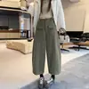 Otoño 2026 Nuevo Estilo Coreano Ropa de Trabajo Pantalones de Pierna Ancha para Mujer Cintura Alta Bolsillos 3D Pantalones Casuales Adelgazantes Versátiles Pantalones Cortos