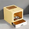 Caixa de Areia Fechada para Gatos com Tampa Saída Superior Caixa de Areia Coberta de Metal Aço Inoxidável À Prova de Vazamentos e Sem Odor Fácil de Limpar Incluindo Pá de Areia para Gatos e Tapete de Areia