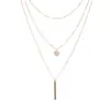 Europa y Estados Unidos moda cruzada nueva cadena de cuentas de clip collar multicapa pieza redonda simple colgante de varilla metálica cadena de clavícula