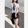 Uniforme JK de Estilo Universitario Traje de Dos Piezas Moda de Verano para Mujer Camisa Blanca de Manga Corta con Cintura Corta Chica Picante Falda Plisada