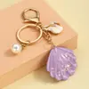 Llavero Personalizado Creativo de Concha de Perla con Pedrería Colgante de Llavero Serie Océano Pequeño Adorno de Regalo