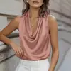 Sitio Independiente Europeo y Americano de Comercio Exterior Camisa de Satén para Mujer, Nuevo Top sin Mangas Plisado con Drapeado de Seda Artificial de Otoño