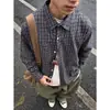 Camisa de Manga Larga a Cuadros de Primavera para Viajero Hombre Vintage Retro Casual Unisex Holgada Stock Listo de Fábrica