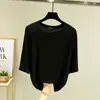 Nuevo estilo de principios de otoño, top holgado de manga tres cuartos para mujer, camiseta fina de raglán de manga media, capa base versátil de modal con cuello redondo