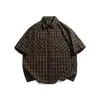 Roupas Masculinas Beijie 2026 Verão Nova Cor Camisa de Manga Curta Xadrez Tecido Camisa de Manga Meia Workwear Masculino Jaqueta Casual