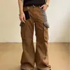 Pantalones de trabajo nuevos de estilo retro americano para primavera y otoño con retazos plisados, diseño holgado de pierna ancha, pantalones largos versátiles con múltiples bolsillos para hombres y mujeres