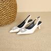 699-105 elegantes tacones altos de punta con pedrería, zapatos de una sola capa, modernos, nuevos, para banquetes, con hebilla cuadrada de diamante, tacones de tira para mujer