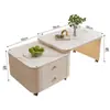 Mesa de centro moderna estilo crema de lujo ligero con tablero de roca para sala de estar, adecuada para espacios pequeños, mesa de centro cuadrada giratoria y móvil, nuevo modelo 2024