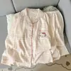 Pijama de oso con ribete de encaje para mujer, nuevo estilo primavera y otoño, algodón puro, lindo y dulce, cárdigan de manga larga y pantalón largo, ropa para casa