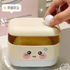 Bonita jabonera para baño del hogar, jabonera de doble capa con drenaje, caja de almacenamiento de jabón portátil con tapa para dormitorio de estudiante