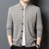 Suéter Masculino de Lã Transfronteiriço 100% Lã Pura Espessado Tricô para Meia-Idade Suéter Casual de Pai Jaqueta Cardigan