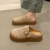 Sandalias de mujer versátiles slip-on para exteriores, estilo retro con cinturón, nuevo estilo, hebilla, suela gruesa, punta cerrada, medias pantuflas para otoño, estilo perezoso
