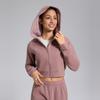 Outwear Esportivo Curto de Outono e Inverno Feminino com Zíper Forrado com Lã Yoga Fitness Wear Pessoas Baixas Altas Casual Top com Capuz