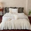 Saia de Cama Estilo Cream Rosa e Branco Simples Conjunto de Quatro Peças Lavável à Máquina Linhas Coloridas Algodão Algodão Lavado Quarto 1,8m