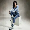 Conjunto Deportivo de Cintura Alta Cruzada Top Corto de Manga Larga Falda-pantalón Falsa de Dos Piezas Secado Rápido Correr Yoga Conjunto de Dos Piezas