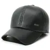 Gorra de béisbol de cuero liso de color sólido transfronteriza sombrero para exteriores para hombres de mediana edad y ancianos con terciopelo grueso resistente al viento cálido sombrero de pico