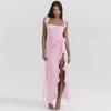 Outono 2023 Novo Estilo Europeu e Americano Sexy Slim-Fit Fenda Alta Alça Alça Vestido Alça Alça Vestido Longo