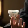 Taza de Té de Cerámica Azul y Blanca con Bambú Pintada a Mano, Taza de Té Hecha a Mano de Pared Delgada para Uso Doméstico, Taza de Maestro, Juego de Té Kung Fu