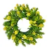 Corona de flores amarillas artificiales y hojas verdes estilo rústico transfronteriza, decoración de puerta y pared para primavera y verano, corona decorativa para el hogar sin mantenimiento