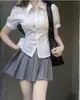 Camisa Uniforme JK Top para Mujer de Manga Corta Original Verano Estilo Preppy Cintura Manga Abullonada Camisa Blanca Top Sexy