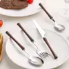 Juego de Cuchillo, Tenedor y Cuchara de Acero Inoxidable 304 Popular, Mango de Madera de Nogal Estilo Coreano, Alto Valor Estético, Para Regalo, Vajilla Occidental para el Hogar