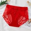 Renda Roupa Íntima Feminina Sexy Cintura Média-Baixa Renda Sem Costura Roupa Íntima Secagem Rápida Algodão Puro Virilha Nova Roupa Íntima Vermelha Feminina Atacado