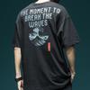 Camiseta masculina de manga curta estampada, estilo retrô americano, estilo verão, estilo folgado, casual e versátil, com estampa de ondas