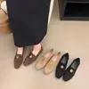 Sapatos Baixos de Couro para Mulheres 2026 Novo Estilo Coreano Camurça Bico Redondo Solado Grosso Salto Baixo Mocassins para Mulheres