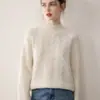 100% Caxemira Pura Gola Redonda Inverno Cor Sólida Retrô Tricô Trançado Ajuste ao Corpo Camada Base de Tricô Suéter Quente