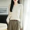 Estilo Novo Primavera e Verão 60 Fios Lã Fina Gola Redonda Multi-Botões Tricô Manga Longa Cor Sólida Solto Suéter Básico para Mulheres