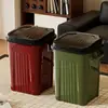Cubo de basura grande de plástico con tapa abatible y doble asa transfronterizo para uso doméstico, papelera cuadrada para baño, papelera para sala de estar y cocina