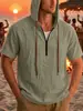 Amazon Transfronteiriça Masculina de Linho Casual com Gola Alta Camiseta Henley de Manga Longa Material de Linho Camisa Henley Vintage