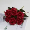 Artificial vintage 6 cabezas otoño lichi rosa estilo europeo flores artificiales color otoño para decoración de sala de estar y mesa de comedor, arreglo floral de boda