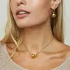 Colar com Pingente de Bola em Ouro 18k Estilo Minimalista INS Conjunto de Joias Pulseira de Cor Neutra da Moda Brincos Joias