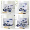 Set de Vajilla Tazón y Palillos de Buena Suerte y Prosperidad Set de Regalo de Tazón y Palillos Set de Tazón de Porcelana Azul y Blanco Caja de Regalo Regalo para Eventos Souvenir