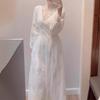Vestido Largo Estilo Francés con Súper Bonito Elegante, Vestido Blanco de Encaje con Cuentas para Mujer, Nuevo Estilo de Primavera y Verano