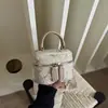 Bolso Caja Tejido de Paja 2026 Verano Nuevo Estilo Bolso Bandolera con Cadena Simple Bolso de Mano Casual para Vacaciones Bolso Cubo para Mujer