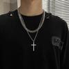 Europeu e Americano Transfronteiriço Hip-hop Dupla camada Empilhado Cruz Colar Masculino ins Trendy Niche Design Sense Cuban Chain Titanium Steel Matching
