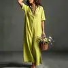 Ropa de mujer de comercio exterior europea y americana 2026, vestido casual liso para uso diario, vestido largo de manga corta con cuello estilo vacacional de playa