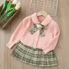 Conjunto JK de Suéter Infantil 5 Peças Outono 2023 Novo Estilo Vestido Princesa para Bebê Menina Conjunto Fashion de Duas Peças para Meninas Coleção Outono