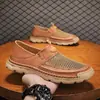 Zapatos para hombre de talla grande transfronterizos, zapatos de malla hueca transpirables de verano, zapatos de cuero huecos transpirables sin cordones para hombre, mocasines casuales