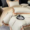 Conjunto de cama de quatro peças de jacquard de alta qualidade, grau A, estilo luxo, algodão de fibra longa, lençóis e capa de edredom 100% algodão