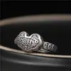 Anillo de Cerradura de Longevidad de Plata S925 para Hombres y Mujeres, Estilo Étnico Vintage, Anillo Ajustable Retro Mate con Patrón de Fortuna de Plata para Dedo Índice