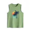 Amazon Ebay Sitio Independiente Casual Cómodo Elegante Mujer Palmera Estampado de Sol Holgado Talla Grande Camiseta sin Mangas Comercio Exterior En Stock