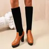 Comercio exterior talla grande 36-42 botas altas de montar hasta la rodilla, invierno transfronterizo estilo europeo y americano con tacón alto, botas de mujer con bloques de color