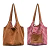 Bolso de Hombro Doble Cara Otoño e Invierno 2025 para Mujer de Gran Capacidad Bolso de Mano de Terciopelo de Ciervo Cuadros para Viaje Cotidiano Bolso Tote para Debajo del Brazo